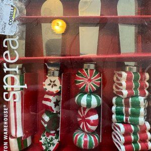 Vintage 4 Piece Holiday Ceramic and Stainless Canapé Set